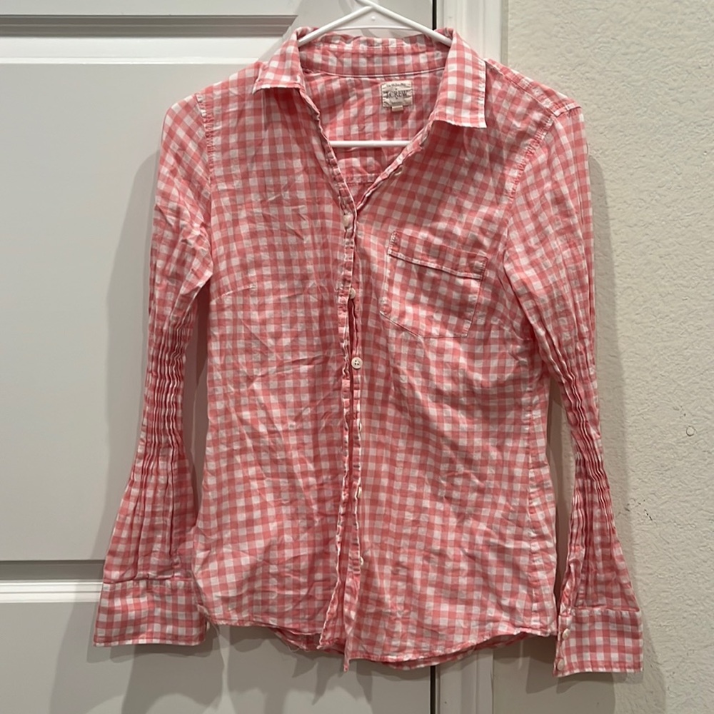 Jcrew pink plaid button down shirt